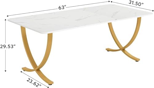 Tribesigns Executive Desk, 63” W x 31.5” D Large Office Desk, Modern Computer Desk Conference Table Meeting Room Table, Business Furniture for Home Office, White and Gold - Image 2