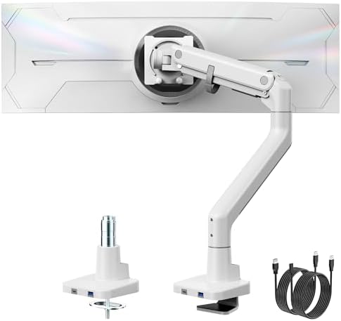 monTEK Heavy Duty Monitor Arm, 17-57" Ultrawide, Gas Spring, with USB，White by monTEK