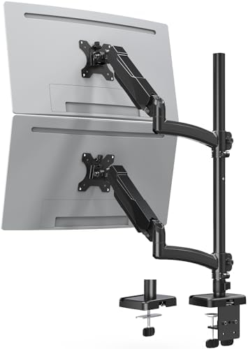 MOUNTUP Vertical Dual Monitor Mount Holds 4.4-17.6lbs, up to 32 Inch Stacked Monitor Mount with Gas Spring Arm with Clamp/Grommet Base, Dual Monitor Stand for Desk, For Home Office, VESA 75x75/100x100 by MOUNTUP