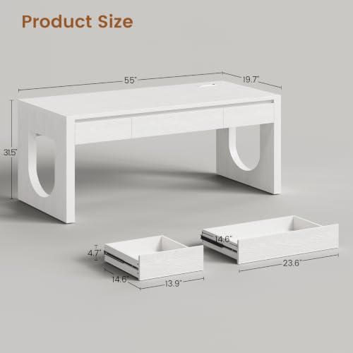 SEDETA 55" Modern Executive Office Desk with 3 Drawers, White - Image 2