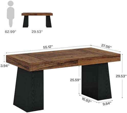 Tribesigns 55" Executive Desk, Wooden Office Desk with Double Pedestal, Modern Simple Computer Writing Table for Home Office, Brown & Black - Image 2
