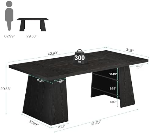 Tribesigns 63-Inch Executive Desk, Modern Black Office Desk with Double Pedestal and Storage Shelves, Simple Large Computer Writing Conference Table Workstations Business Furniture for Home Office - Image 2