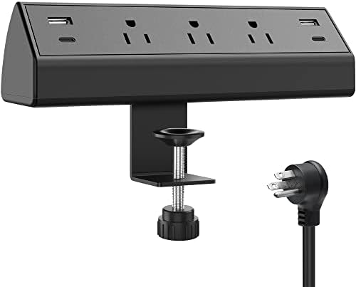 Jgstkcity Desk Clamp Power Strip,40W Total Fast Charging Station,2 PD 20W USB C Ports,Desk Edge Mount Surge Protector for Home, Office,3 Outlets,Fit 1.96" Tabletop Edge,ETL Listed by Jgstkcity