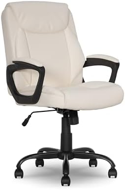 Amazon Basics Classic Puresoft PU Padded Mid-Back Office Chair with Armrest, Height Adjustable, Easy to Assemble, 26"D x 23.75"W x 42"H, Cream by AmazonBasics