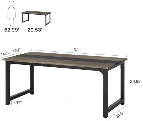 Tribesigns Modern Computer Desk, 63 x 31.5 inch Large Office Desk Computer Table Study Writing Desk Workstation for Home Office, Grey/Black - Image 3