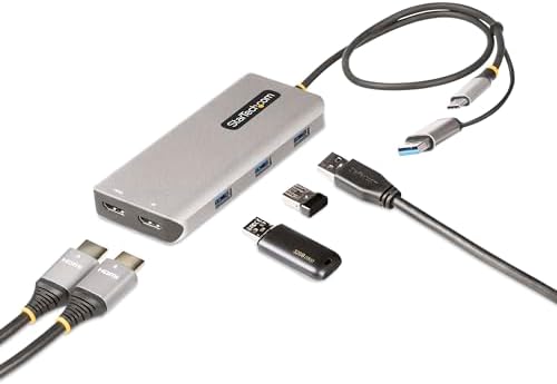 StarTech USB-C/A Dual-HDMI Adapter, 4K 30Hz and 1080p, 3X USB-A 5Gbps Hub by Unknown