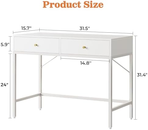 SUPERJARE White Vanity Desk with Drawers, 31.5 inch Computer Desk - Image 3