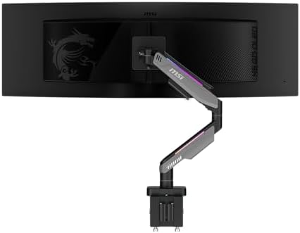 MSI MPG MT201R V2 - Premium RGB Single Monitor Stand Arm, Supports 17-49" Screens and 44 lbs, VESA Compatible, Adjustable Heavy Duty Gas Spring Mount, Clamp & Grommet, Quick Release Plate - Gray by Unknown