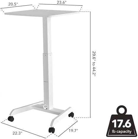 Mount-It! Adjustable Rolling Laptop Desk, Mobile Standing Desk with Wheels, Small Sit-Stand Computer Cart for Home, Office, or Classroom, 29.6–44.2" Height, 23.6"x20.5" Desktop, White - Image 3