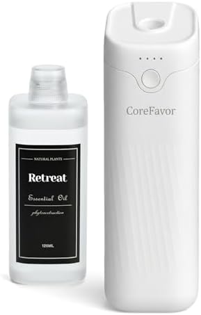 Waterless Essential Oil Diffuser, 4.06fl oz(120ml) Portable Battery Operated Cold Air Aroma Scent Machine, 4 Intensity Levels, Quiet Diffuser for Bedroom Office Bath Car (White-Retreat1) by CoreFavor
