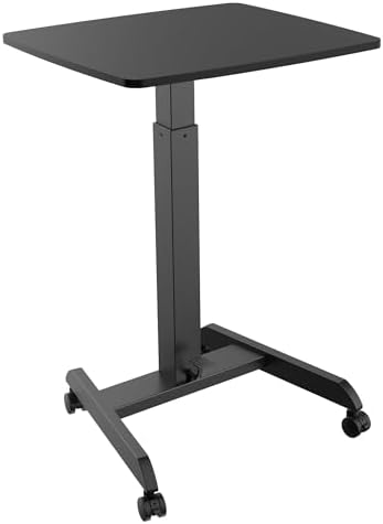Mount-It! Rolling Laptop Desk Adjustable Height (29.6”-44.2”), Mobile Workstation Cart with 23.6” x 20.5” Desktop, Small Sit-Stand Desk for Home, Office, or Classroom in Black by Mount-It