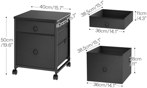 HOOBRO File Cabinet, 2-Drawer Vertical Mobile Office Cabinet, Rolling Printer Stand, for A4/Letter Size Files, Nonwovens Drawer, for Home Office, Black BB21WJ01 - Image 3