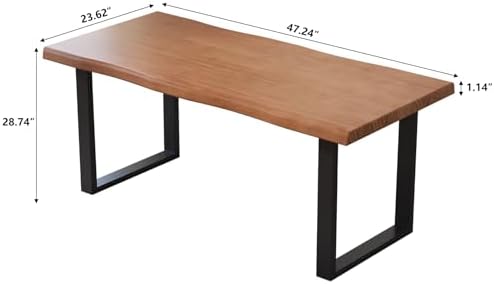 Solid Wood Office Desk, 47.24" Tan Executive Computer Desk with Heavy-Duty Metal Base, Multi-Purpose Desk/Dining Table, Ideal for Home Office & Work Environments - Image 2