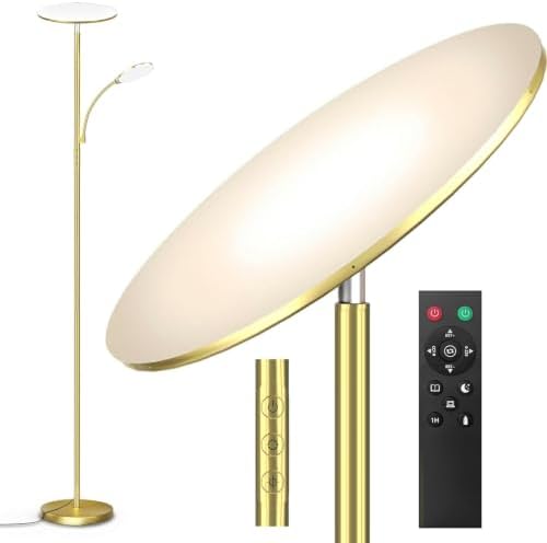 marctronic Polished Gold Floor Lamps for Living Room, 44W/4500LM Premium 2 in 1 LED, Stepless Dimming & Smart Plug Ready, 69" Standing Floor Lamp with Articulated Reading Light for Living Room Office by Marctronic