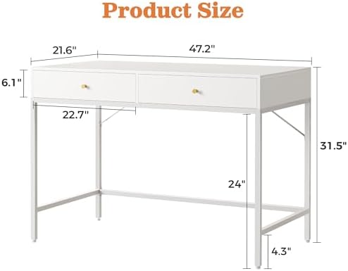 SUPERJARE White Vanity Desk with Drawers, 47 inch Computer Desk - Image 3