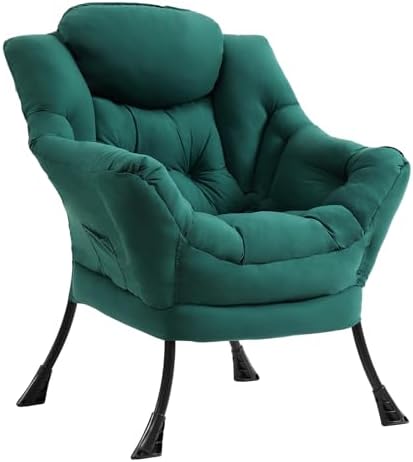 Furlide Lazy Chair for Living Room, Modern Accent Chairs with Armrests, Dark Green Armchairs with Side Pocket, Cozy Lazy Sofa for Reading, Balcony, Bedroom, Dorm, Small Spaces by Furlide