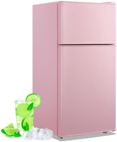 DEMULLER 45L Personal Double‑Door Mini Fridge With Freezer, Pink by DEMULLER