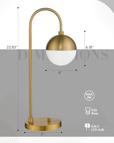 LMS Modern Gold Table Lamp with White Glass Globe, Gold Desk Light Bedside Lamp with Brushed Brass Finished for Living Room Office Nightstand, Dimmable Switch - Image 6