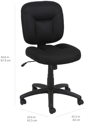 Amazon Basics Low-Back Armless Office Desk Chair with Back Support, Adjustable Height, 360 Degree Swivel, Fabric Upholstery, Rolling Wheels, Black - Image 3