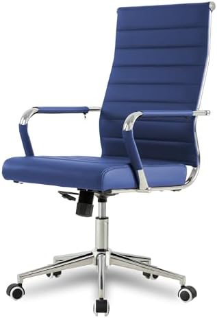 Okeysen Office Desk Chair, Ergonomic Leather Modern Conference Room Chairs, Executive Ribbed Height Adjustable Swivel Rolling Chair for Home Office Set of 1. (Blue) by Lepdep