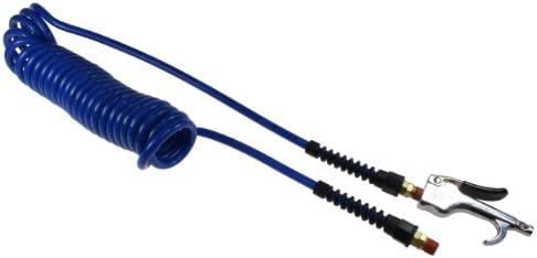 Coilhose Pneumatics 600-PU15B-B 600 Series Blow Gun with Flexcoil Polyurethane Coiled Air Hose, 1/4-Inch ID, 15-Foot Length with (2) 1/4-Inch Reusable Strain Relief MPT Swivel Fittings, Dark Blue by CoilhosePneumatics