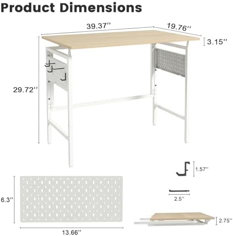 Hadulcet Folding Desk 40" Foldable Desk with Removable Pegboards - Image 3