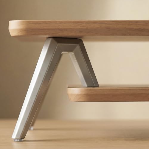 Fenge Dual Monitor Stand Riser, Wooden Desk Shelf with 2-Tier Storage - Image 4