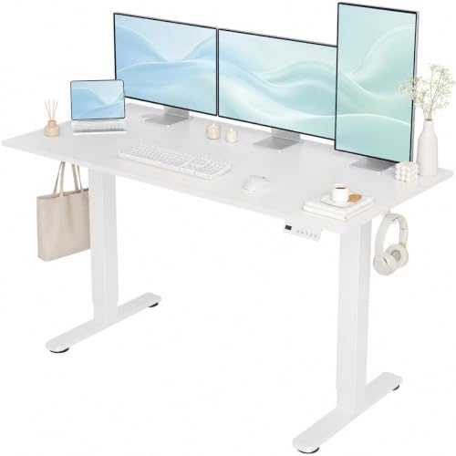 Claiks Electric Standing Desk, 55x24 Inch, White by CLAIKS