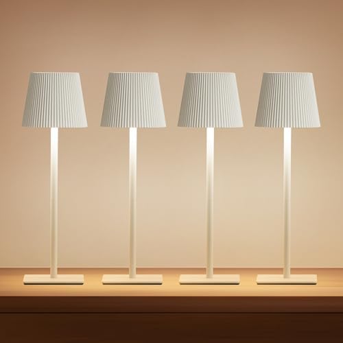 LUTEC 4 Pack Cordless Table Lamp,6000mAh Rechargeable Battery Operated Desk Lamp,Two Adjustable Heights,Waterproof, Touch Control & 3 Color Stepless Dimming for Restaurant/Bedroom/Bars/Outdoor (White) by LUTEC