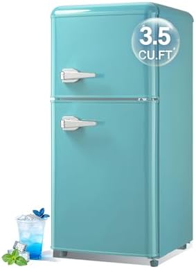 Retro Mini Fridge with Freezer 3.5 Cu. Ft, Small Refrigerator Dual Door by BINMIT