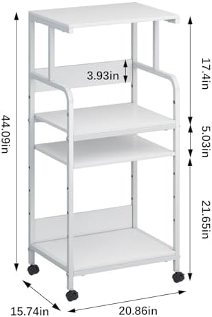 Arbuxzuy 4-Tier Printer Stand with Storage Shelf, Mobile Printer Table for Home Office, Adjustable Stand for Printer, Scanner, Fax (White) - Image 4