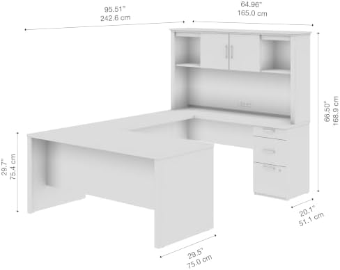 Bestar Logan 66W U or L-Shaped Executive Office Desk with Pedestal and Hutch in Antigua - Image 3
