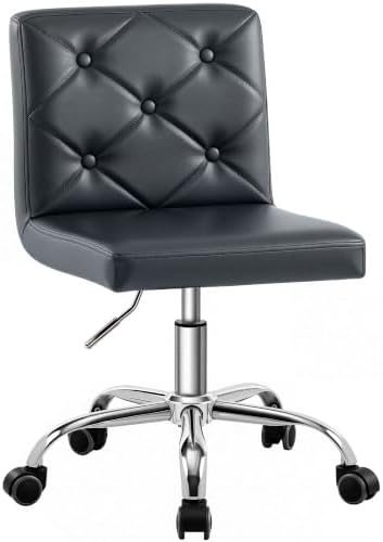 VECELO PU Leather Mid-Back Armless Vanity Chair Adjustable Height 360° Rolling Swivel for Home Office Work by VECELO