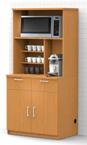 BREAKtime Breakroom Cabinet with 2-Door Base Storage & Upper Hutch, Microwave Space, Fully Assembled, 36" W x 24" D x 75" H, Appliances Not Included, Beech - Image 4