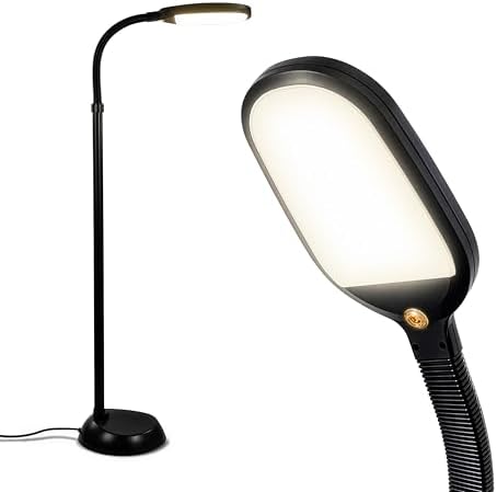 Brightech Litespan - Bright LED Floor Reading Lamp for Over Chair Crafts and Reading, Esthetician Light for Lash Extensions, Gooseneck Adjustable Standing Lamp for Living Room, Bedroom, Office - Black by Brightech