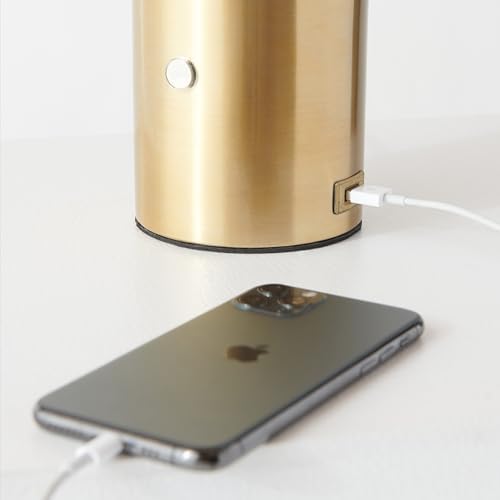 Brightech Kai LED Table Lamp with USB Port - Small Bedside Reading Modern Desk Lamp, Nightstand Light with Ambient Lighting for Bedroom, Living Room, Office - Modern Globe Lamp Shade, Brass Finish - Image 5