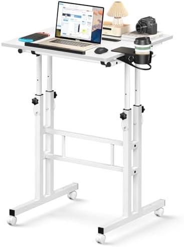 Enayplon Small Standing Desk with Wheels, Mobile Stand Up Desk, Portable Standing Table on Wheels for Walking Pad, Rolling Computer Desk Adjustable Height, Tall Table by Unknown