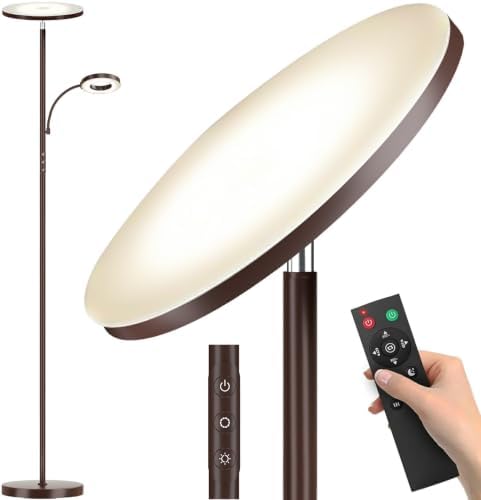 marctronic Warm Brown Floor Lamp, 42W 4000LM Super Bright, Stepless Dimmable & Memory Function, Standing Reading Lamp with Remote & Touch Control for Living Room/Bedroom by Marctronic