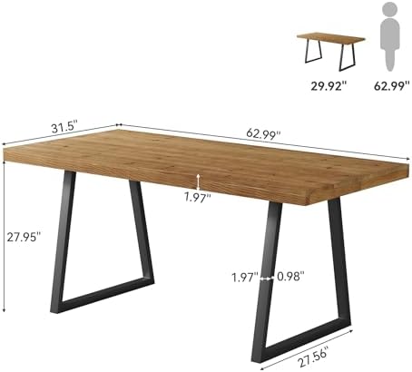63" Industrial Executive Desk, Solid Wood Computer Laptop Desk with Strong Metal Legs, Study Writing Table Business Workstation for Home Office, Small Conference Table - Image 2