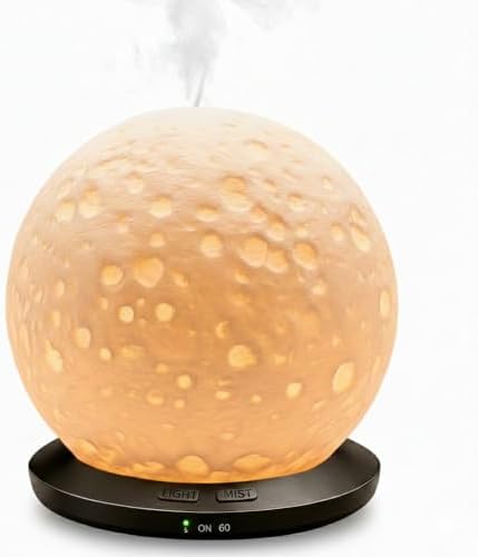 Moonlight Zen 200ml Ceramic Essential Oil Diffuser – Ultrasonic Aromatherapy Moon Lamp with 6H Mist, 3-Timer Settings, Auto-Shutoff & Amber LED Glow – Artisanal Lunar Decor for Home, Office & Spa by Exqline