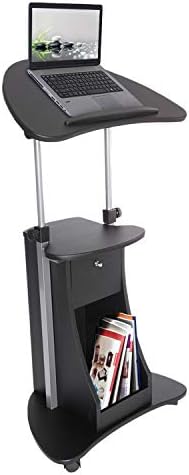 Techni Mobili Adjustable Height Rolling Laptop Cart with Storage, Black by TechniMobili