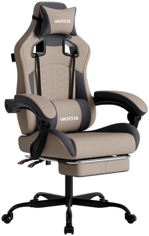 Gaming Chair with Massage,Ergonomic PC Gaming Chair with Footrest Comfortable Headrest and Lumbar Support, High Back, 300LBS (Grey) by WOTSTA