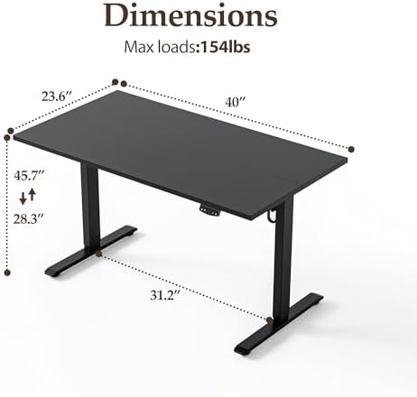Klicelor 40 Inch Electric Standing Desk, Height Adjustable Office Desk, Sit Stand Up Computer Desk with Memory Preset, Two-Piece Desktop, Black - Image 3