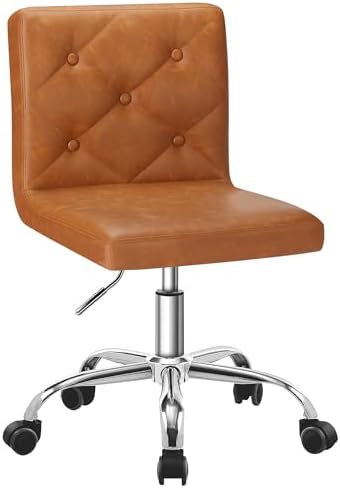 VECELO PU Leather Mid-Back Armless Vanity Chair Adjustable Height 360° Rolling Swivel for Home Office Work by VECELO
