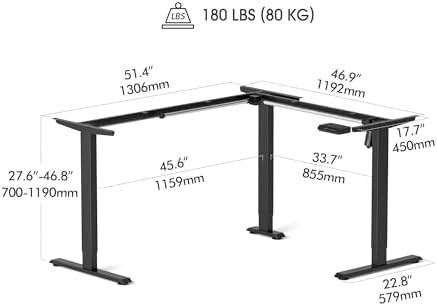 FEZIBO 63" x 48" L-Shaped Standing Desk - Adjustable Corner Desk, L-Shaped Adjustable Desk with Splice Board, Rustic-Brown - Image 5