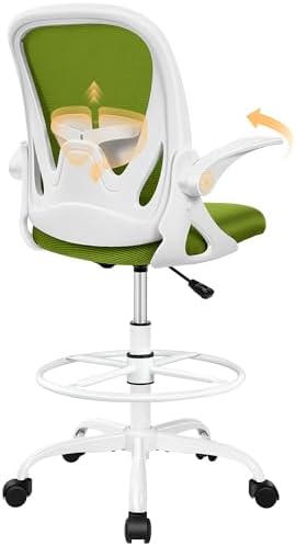 Primy Drafting Chair Tall Office Chair with Flip-up Armrests Executive Ergonomic Computer Standing Desk Chair with Lumbar Support and Adjustable Footrest Ring (AvocadoGreen) by Primy