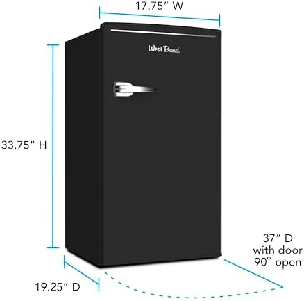 West Bend Mini Fridge for Bedroom, Office, Bar or College Dorm Room, Retro Compact Refrigerator features single door, removable glass shelves and adjustable temperature control, 3.0-Cu.Ft., Black - Image 7