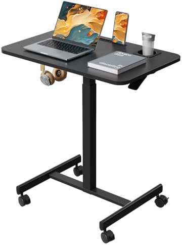 28 inch Mobile Laptop Desk, Portable Sit Stand Cart with Wheels by LiftSync