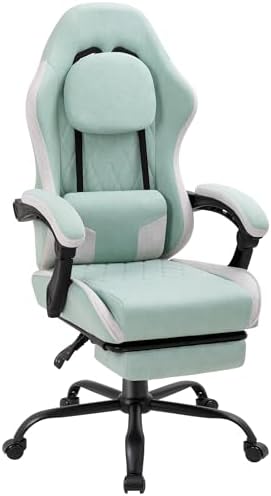 Gaming Chair with Footrest, Ergonomic Fabric Desk Chair,Green by Meilocar