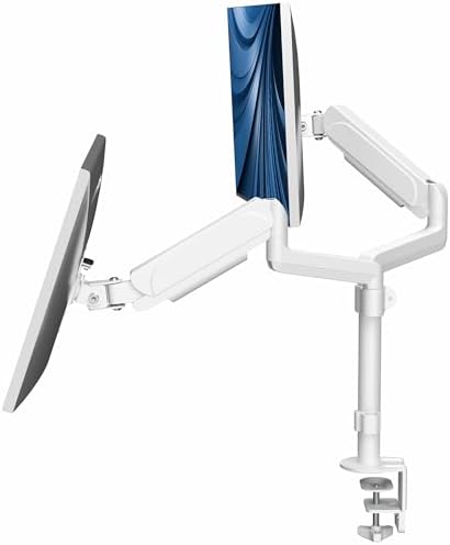 VIVO 17 to 32 inch Dual Pneumatic Monitor Mount, 2 Pneumatic Arms, Adjustable Swivel, Rotation, Heavy Duty VESA Desk Stand with C-clamp, Grommet, Max VESA 100x100, White, STAND-V002KW by VIVO